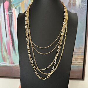Vintage signed Citation Multi 5 Strand Gold tone Metal Layered Chain Necklace